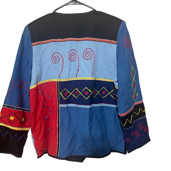 Indigo Moon Tapestry Jacket Flax Cotton blend Embroidery Patchwork artsy sz M - Picture 5 of 6